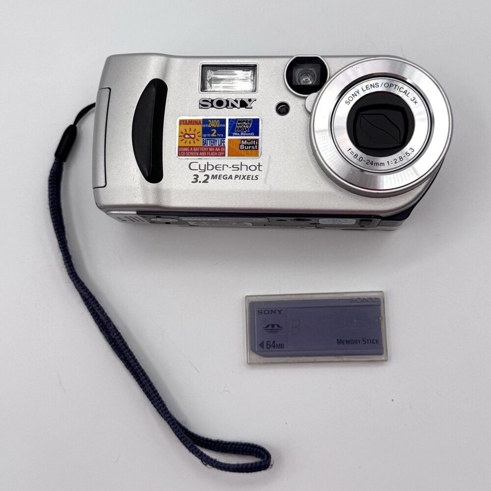 Sony Cyber-shot DSC-P71 3.2MP Digital Camera Silver Tested 2x 64MB Cards